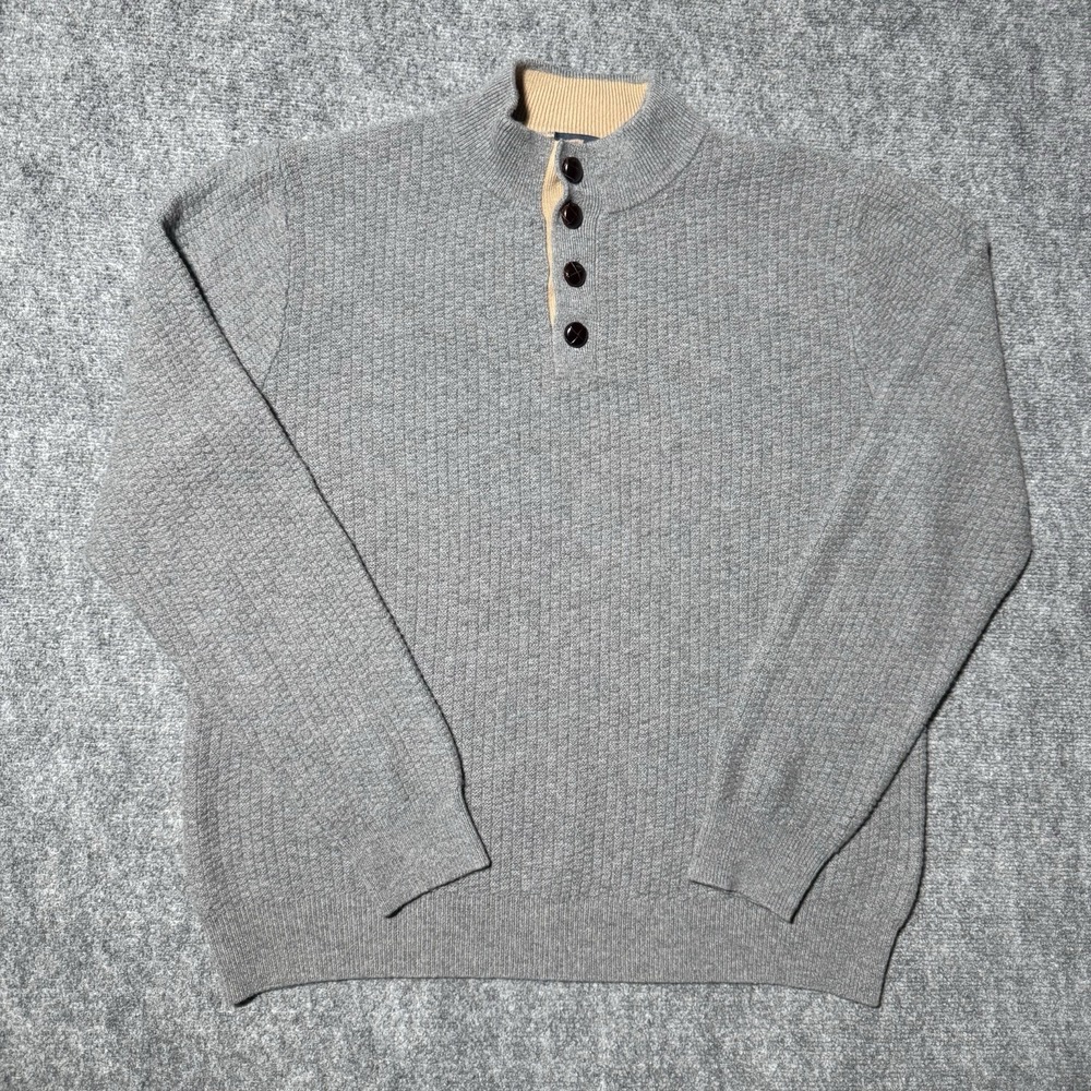 Brooks Brothers Lambswool Mock-Neck Quarter-Button Sweater Men 2XL Waffle Gray